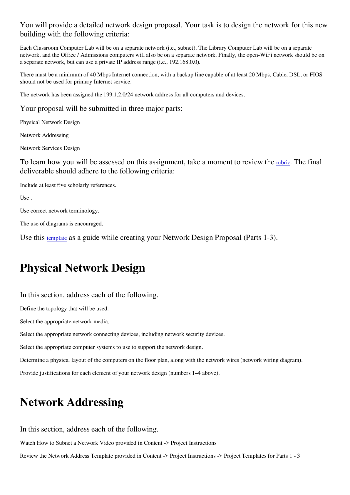 Preview image of cmit 265 Physical Network Design, Network Addressing, Network Services Design document